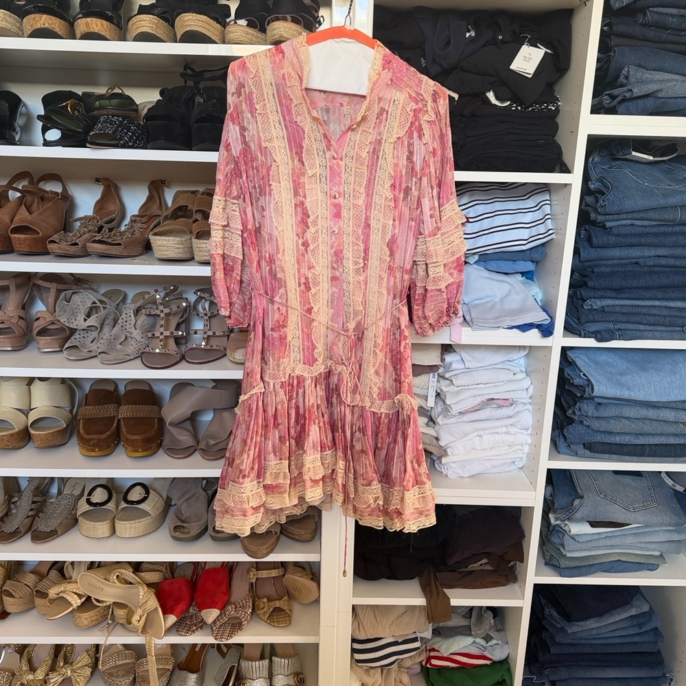 Zimmermann Pink and Cream Long Sleeve Dress